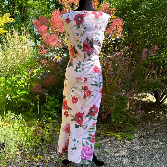 Adrianna Papell Pink Multi-Color V-Neck Flor Mermaid Hem Dress Size 10 - Picture 5 of 12